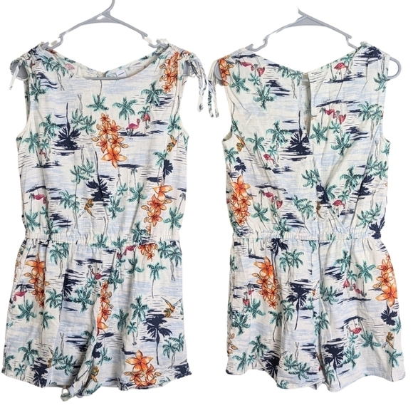 🦩Tropical Novelty Linen Blend Romper Women's Size Small - Picture 1 of 11